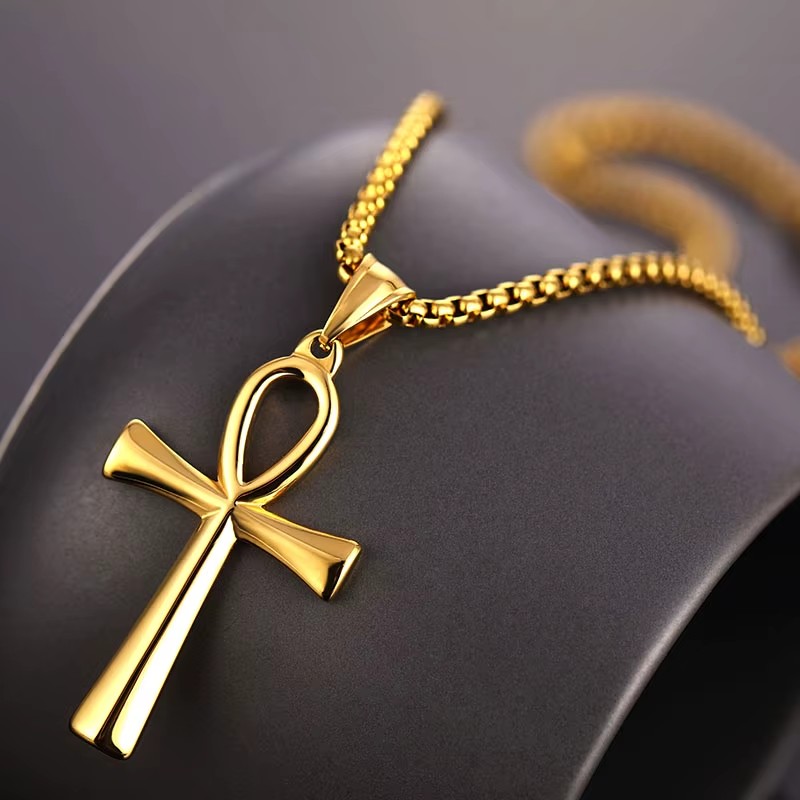 Colar Colgante Cruz Egipcia Ankh Acero 50mm Dorada - Imagen 2