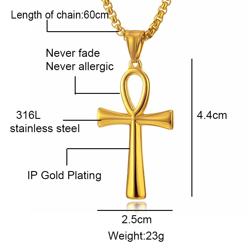 Colar Colgante Cruz Egipcia Ankh Acero 50mm Dorada - Imagen 3