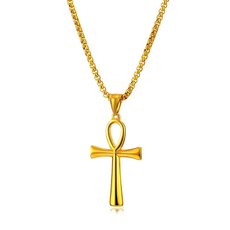 Colar Colgante Cruz Egipcia Ankh Acero 50mm Dorada - Imagen 4