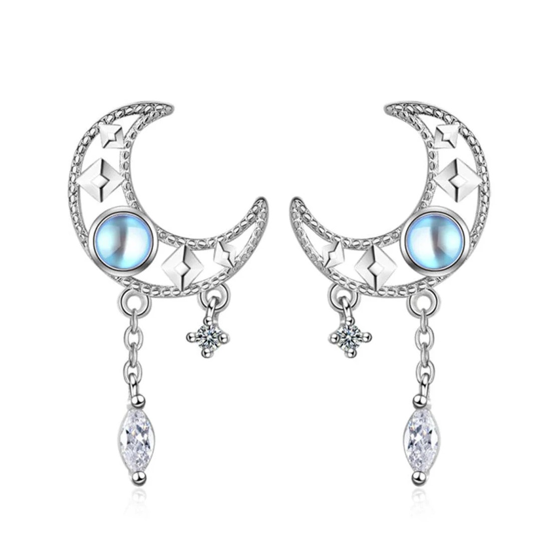 Aros Luna Circon Lunar Plateado