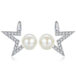 Aros Estrella y Perla Blanca Plateado
