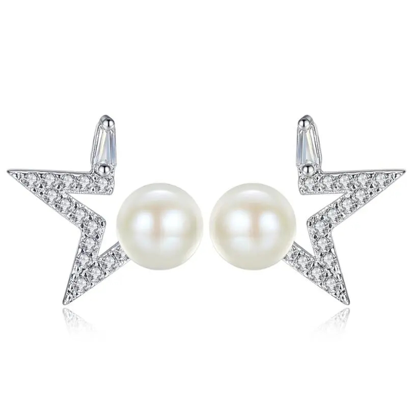 Aros Estrella y Perla Blanca Plateado