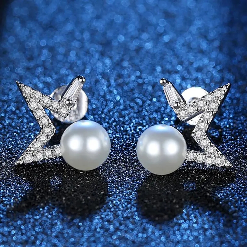 Aros Estrella y Perla Blanca Plateado - Imagen 3