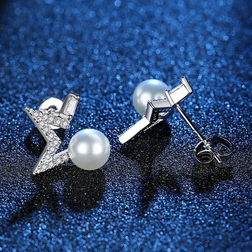 Aros Estrella y Perla Blanca Plateado - Imagen 4
