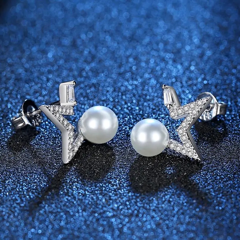 Aros Estrella y Perla Blanca Plateado - Imagen 5