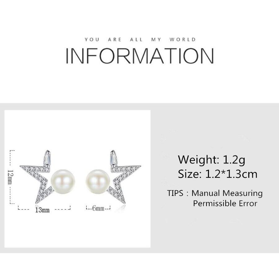 Aros Estrella y Perla Blanca Plateado - Imagen 6