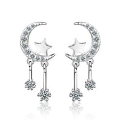 Aros Luna Circones y Estrellas Plateado