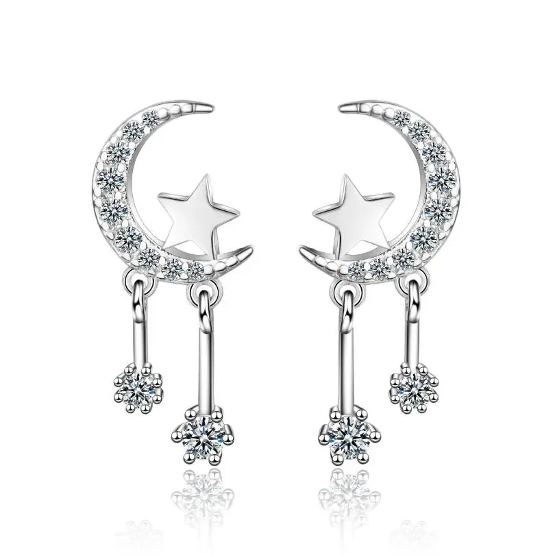 Aros Luna Circones y Estrellas Plateado