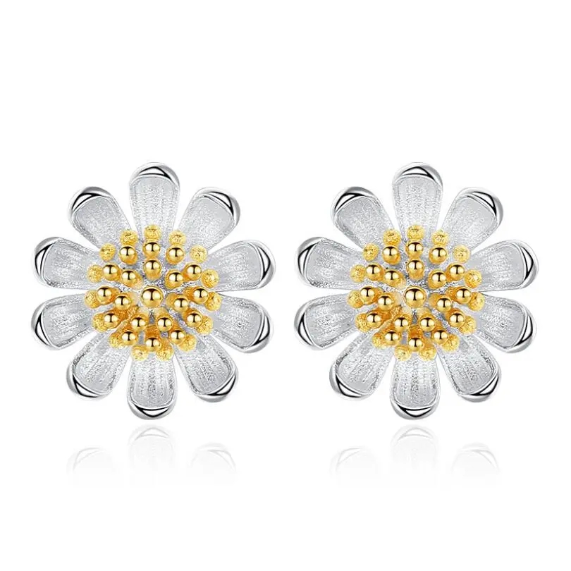 Aros Mini Flor Margarita Plateados
