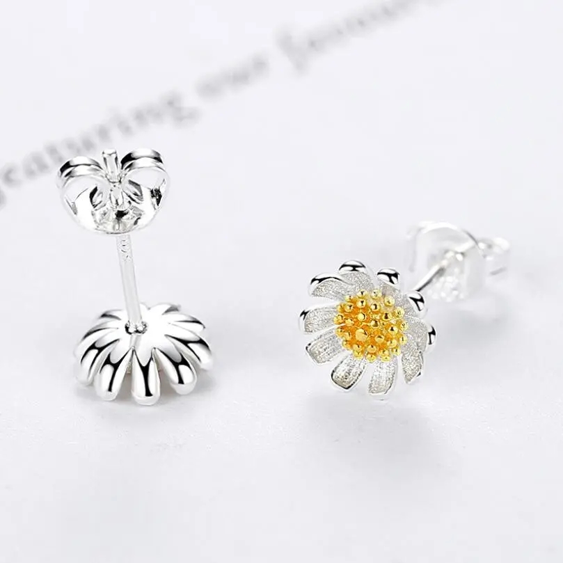 Aros Mini Flor Margarita Plateados - Imagen 2
