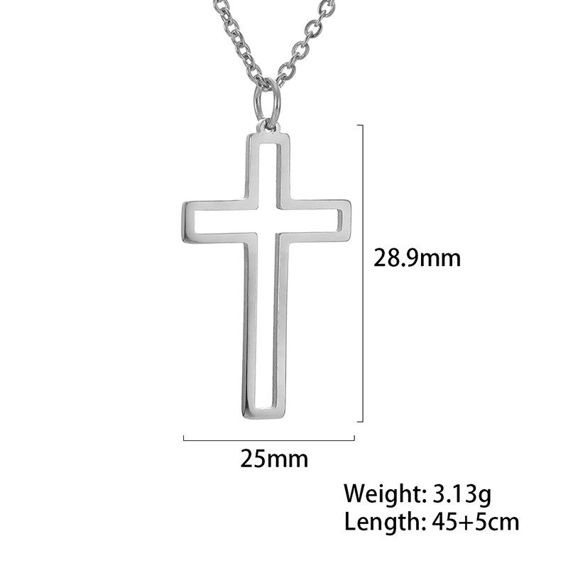 Colgante Collar Cruz Biselada Acero Plateado - Imagen 4