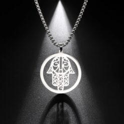 Alternative view of Colgante Collar Mano de Fatima Hamsa Acero Plateado