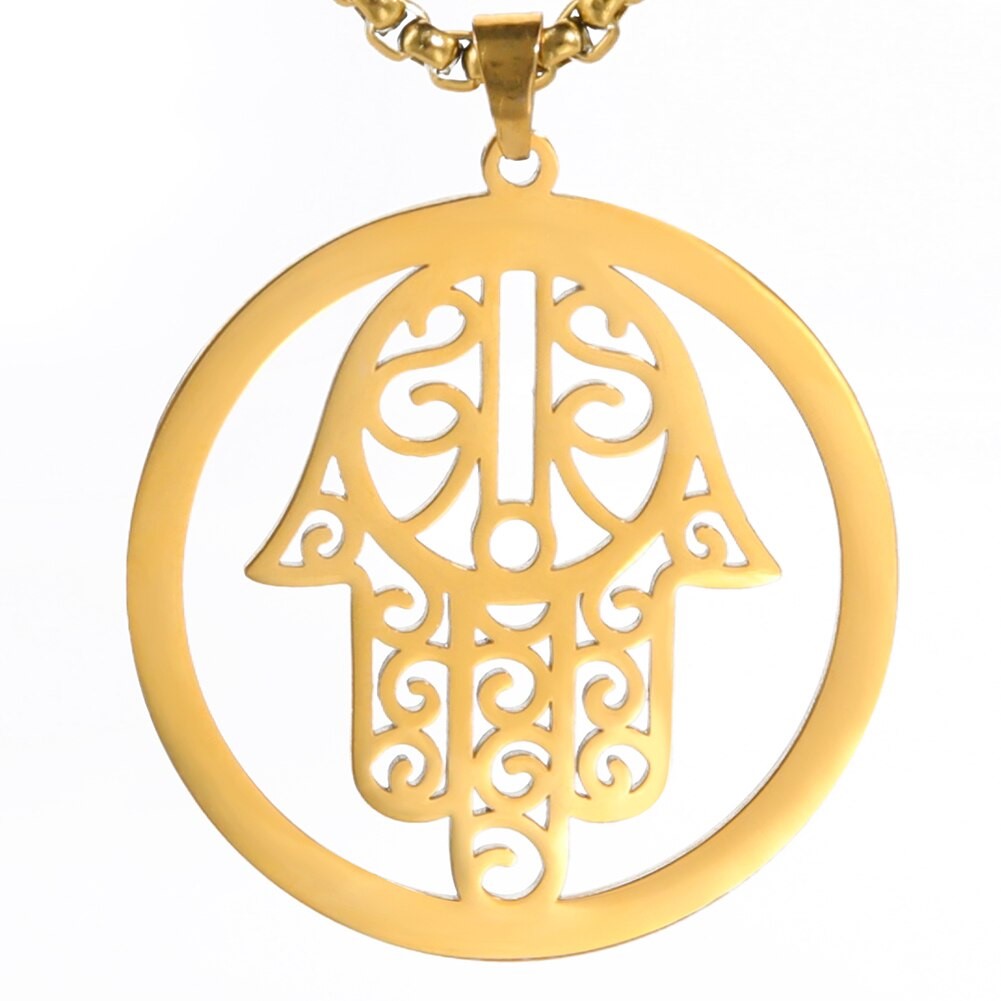Colgante Collar Mano de Fatima Hamsa Acero Dorado - Imagen 4