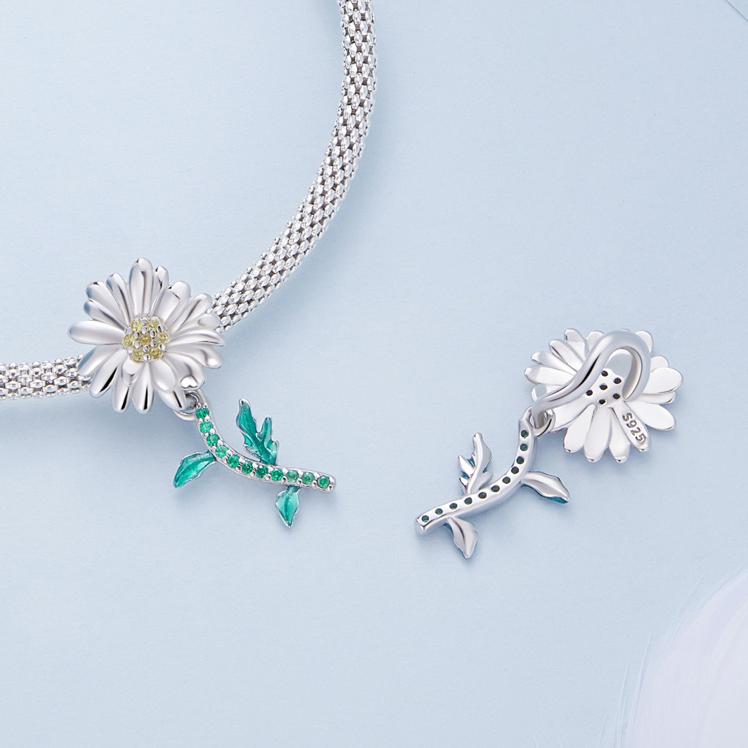 Charm Dije Plata 925 Margarita Daisy Flower - Imagen 3
