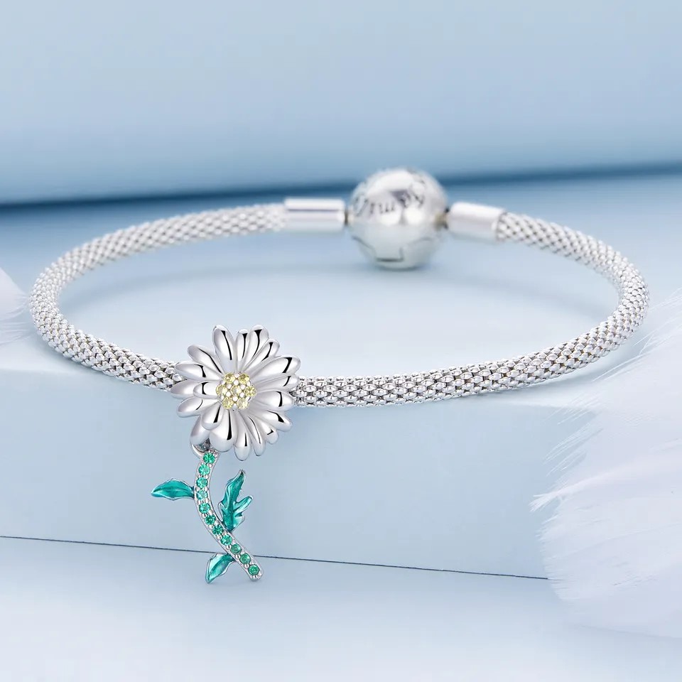Charm Dije Plata 925 Margarita Daisy Flower - Imagen 4