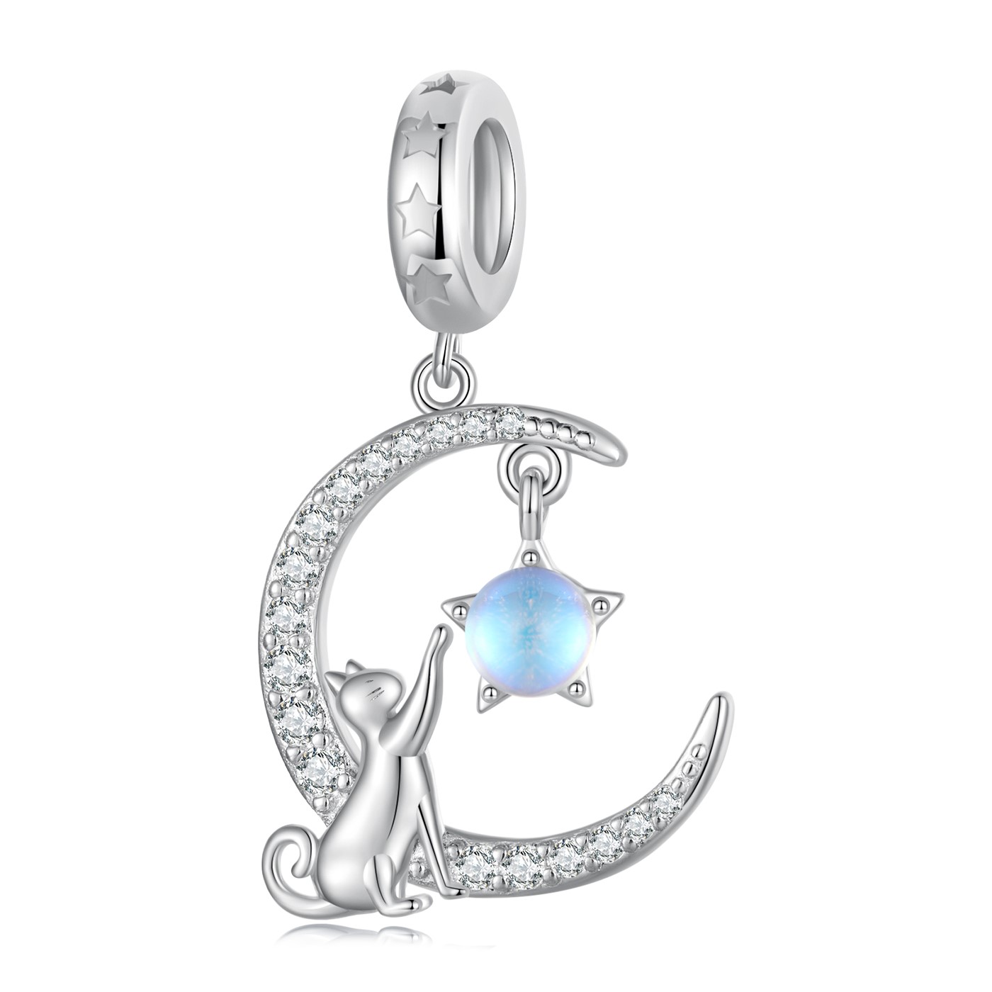 Charm Dije Plata 925 Gato en Luna y Estrella