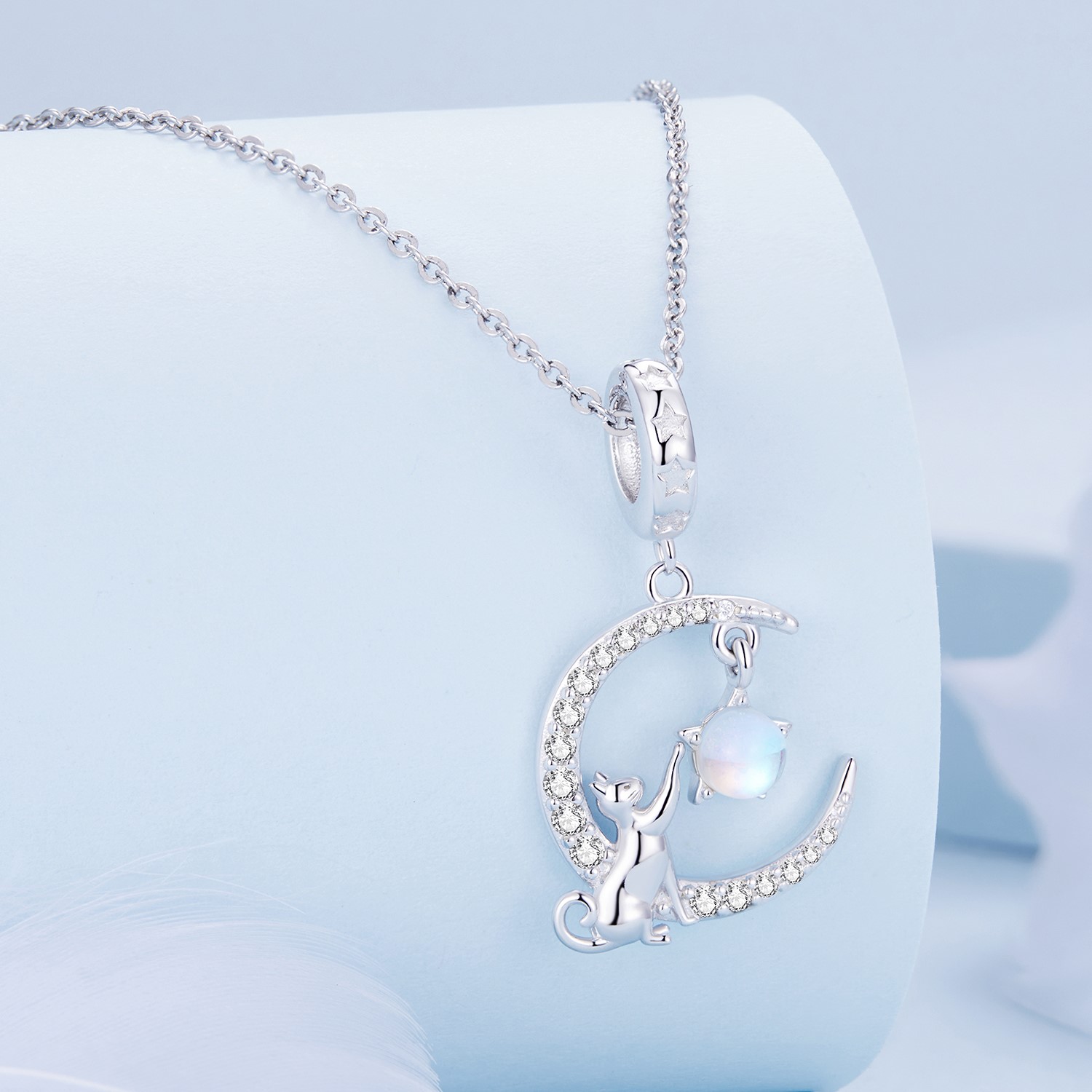 Charm Dije Plata 925 Gato en Luna y Estrella - Imagen 4