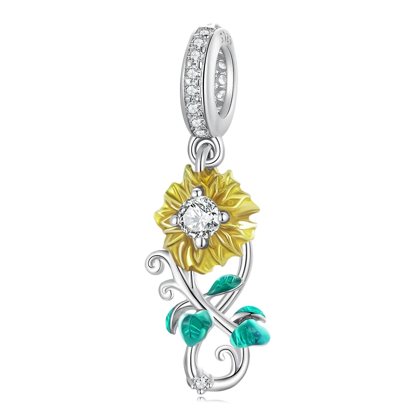 Charm Dije Plata 925 Flor Girasol Infinito
