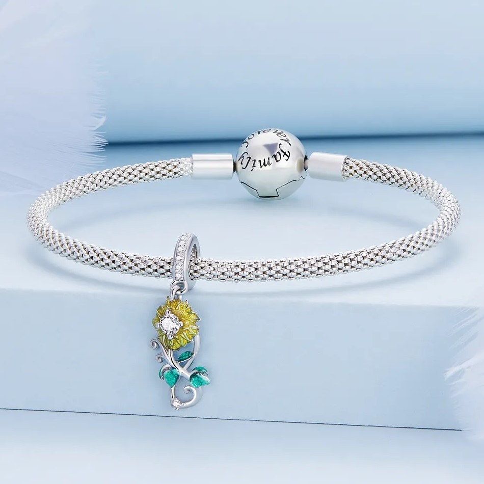 Charm Dije Plata 925 Flor Girasol Infinito - Imagen 3