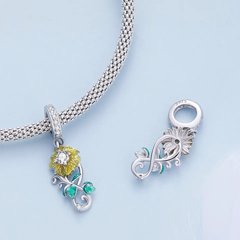 Charm Dije Plata 925 Flor Girasol Infinito - Imagen 4