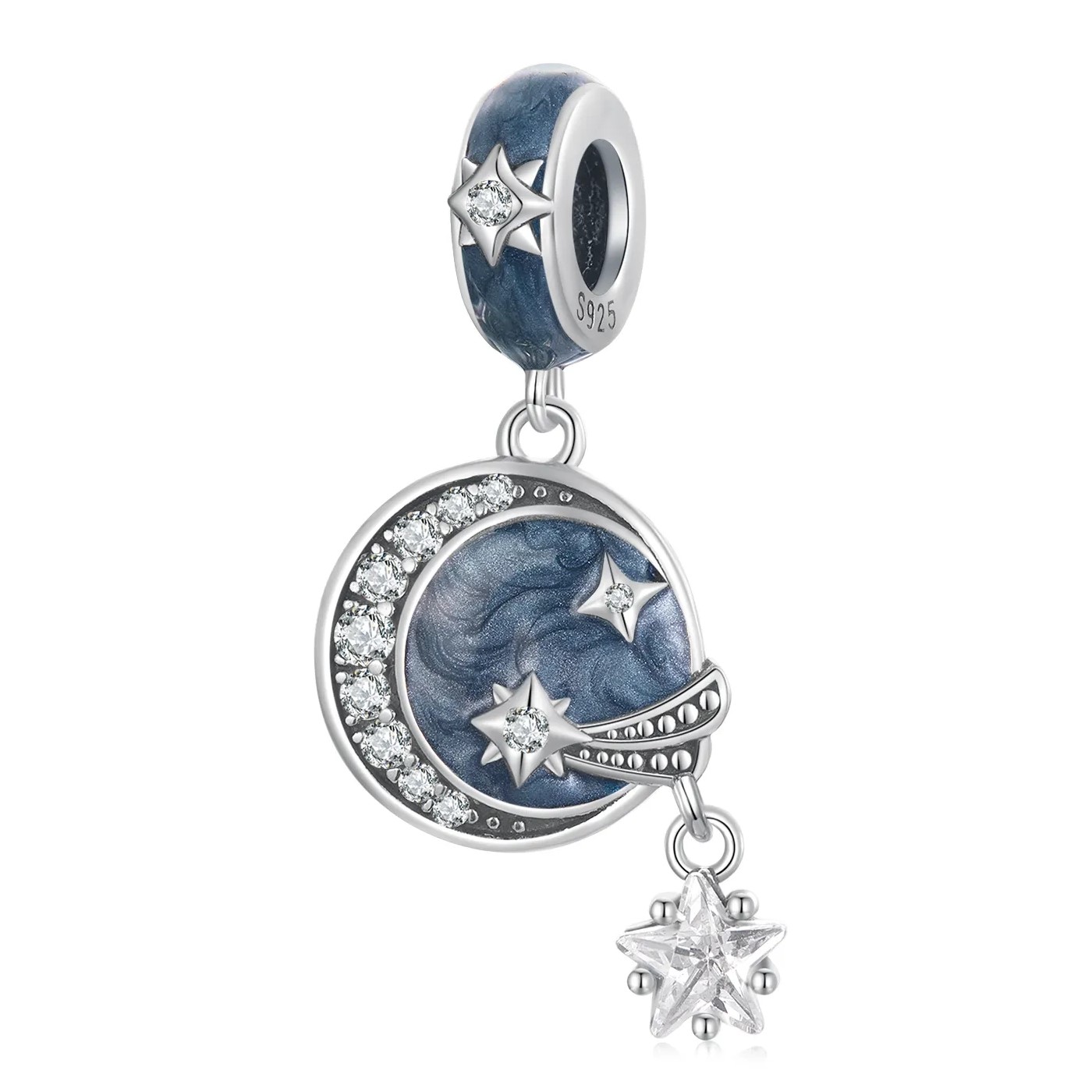 Charm Dije Plata 925 Luna Galaxia Estrellada Azul