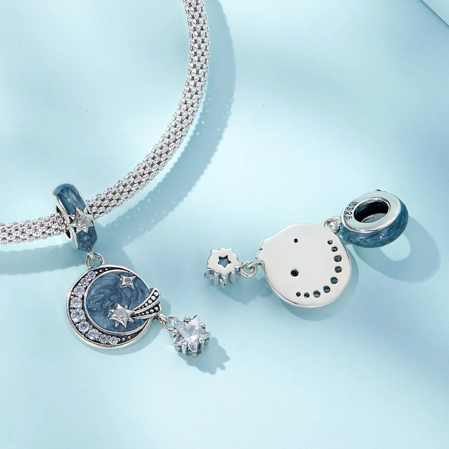 Charm Dije Plata 925 Luna Galaxia Estrellada Azul - Imagen 3