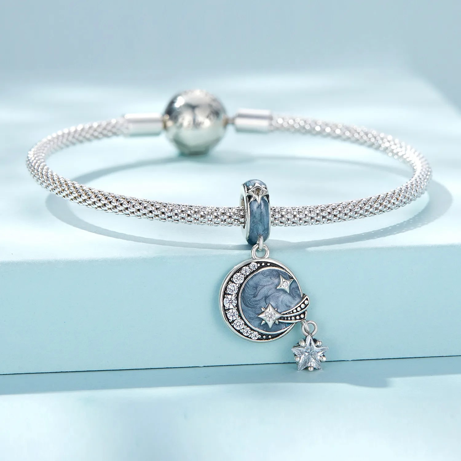 Charm Dije Plata 925 Luna Galaxia Estrellada Azul - Imagen 4