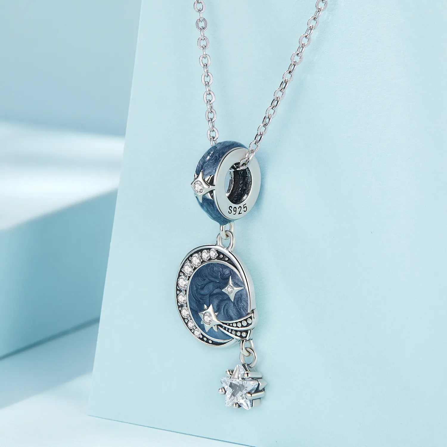 Charm Dije Plata 925 Luna Galaxia Estrellada Azul - Imagen 5