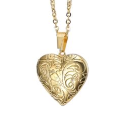 Collar Relicario Corazon Vintage Acero Dorado