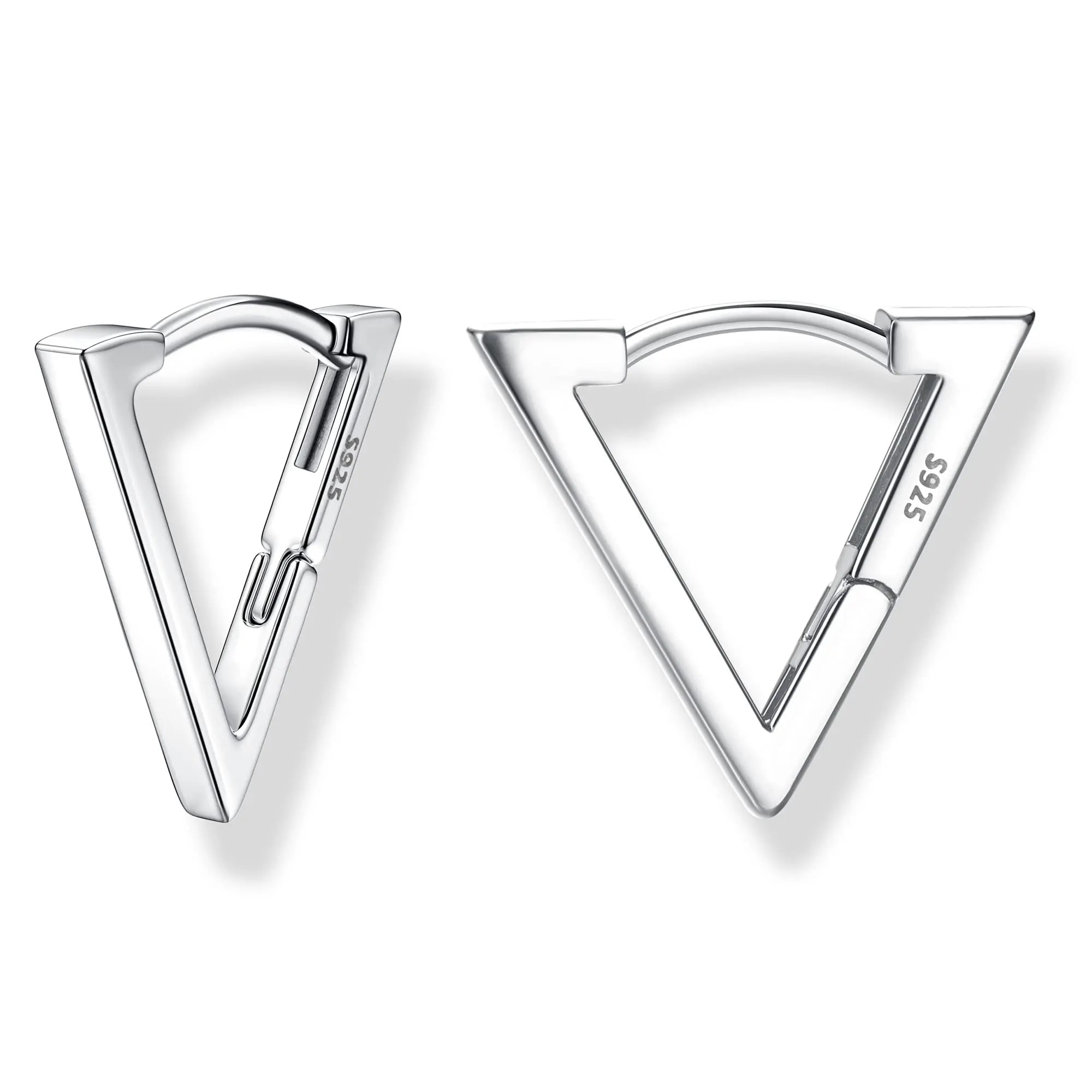 Aros Plata 925 Argolla Triangulo Plateado