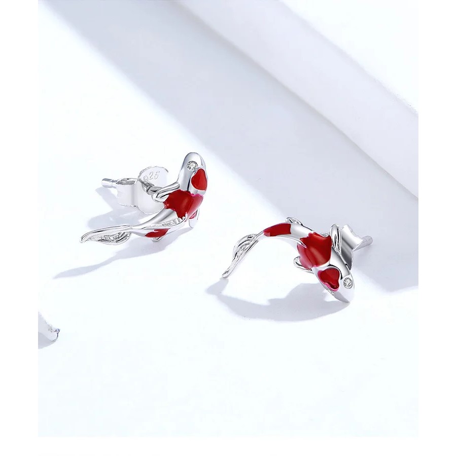 Aros Plata 925 Pez de la Suerte Koi Rojo - Imagen 3