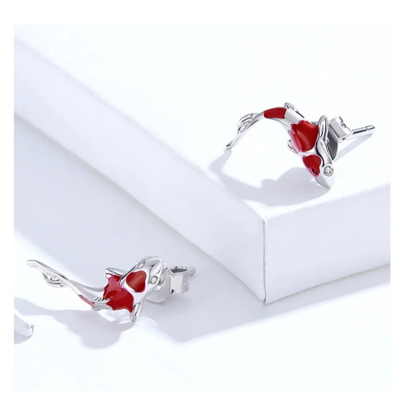 Aros Plata 925 Pez de la Suerte Koi Rojo - Imagen 6