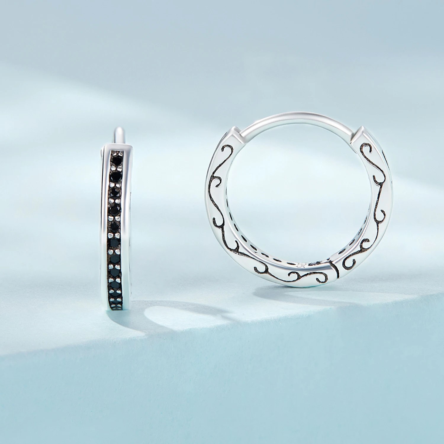 Aros Plata 925 Argollas Huggies Circones Negros - Imagen 3