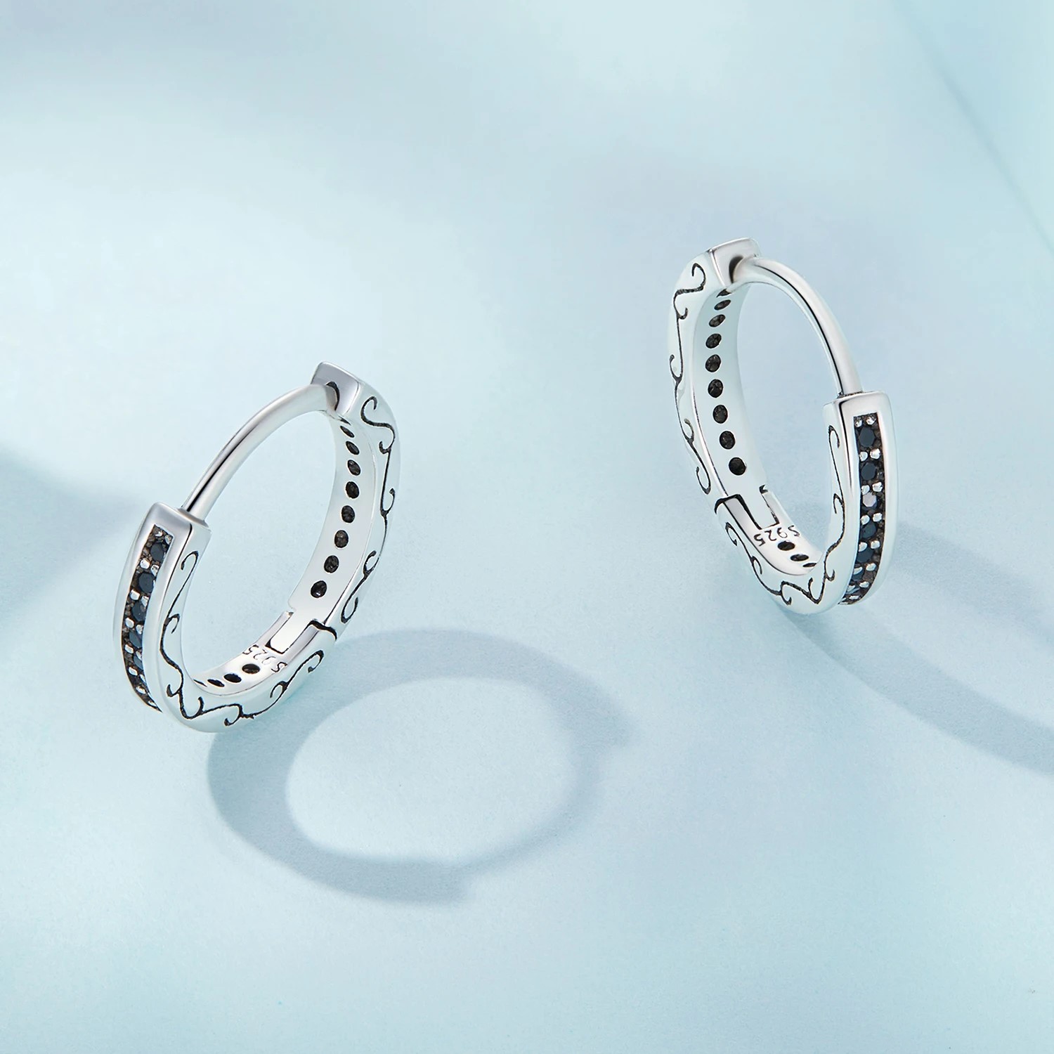 Aros Plata 925 Argollas Huggies Circones Negros - Imagen 4