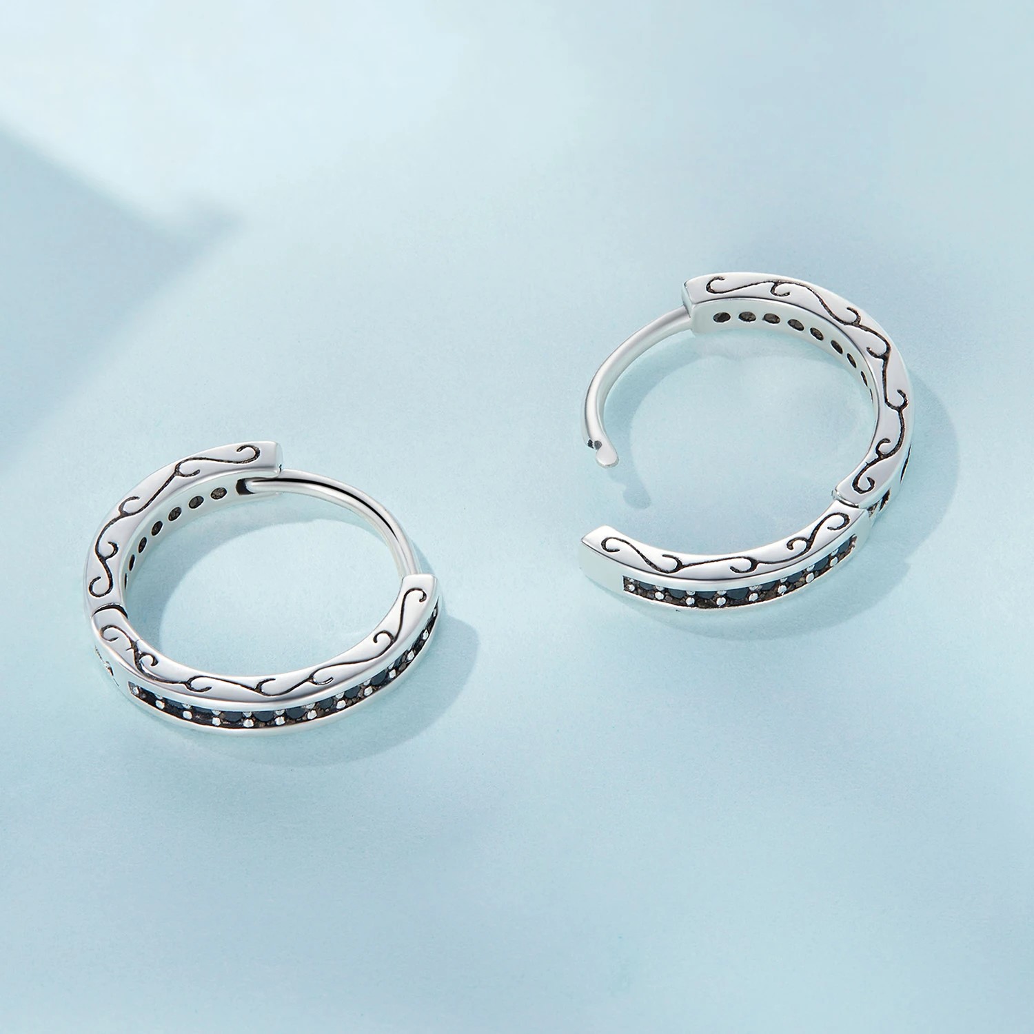 Aros Plata 925 Argollas Huggies Circones Negros - Imagen 5