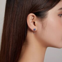 Alternative view of Aros Plata 925 Pasador Flor Azul Bolita