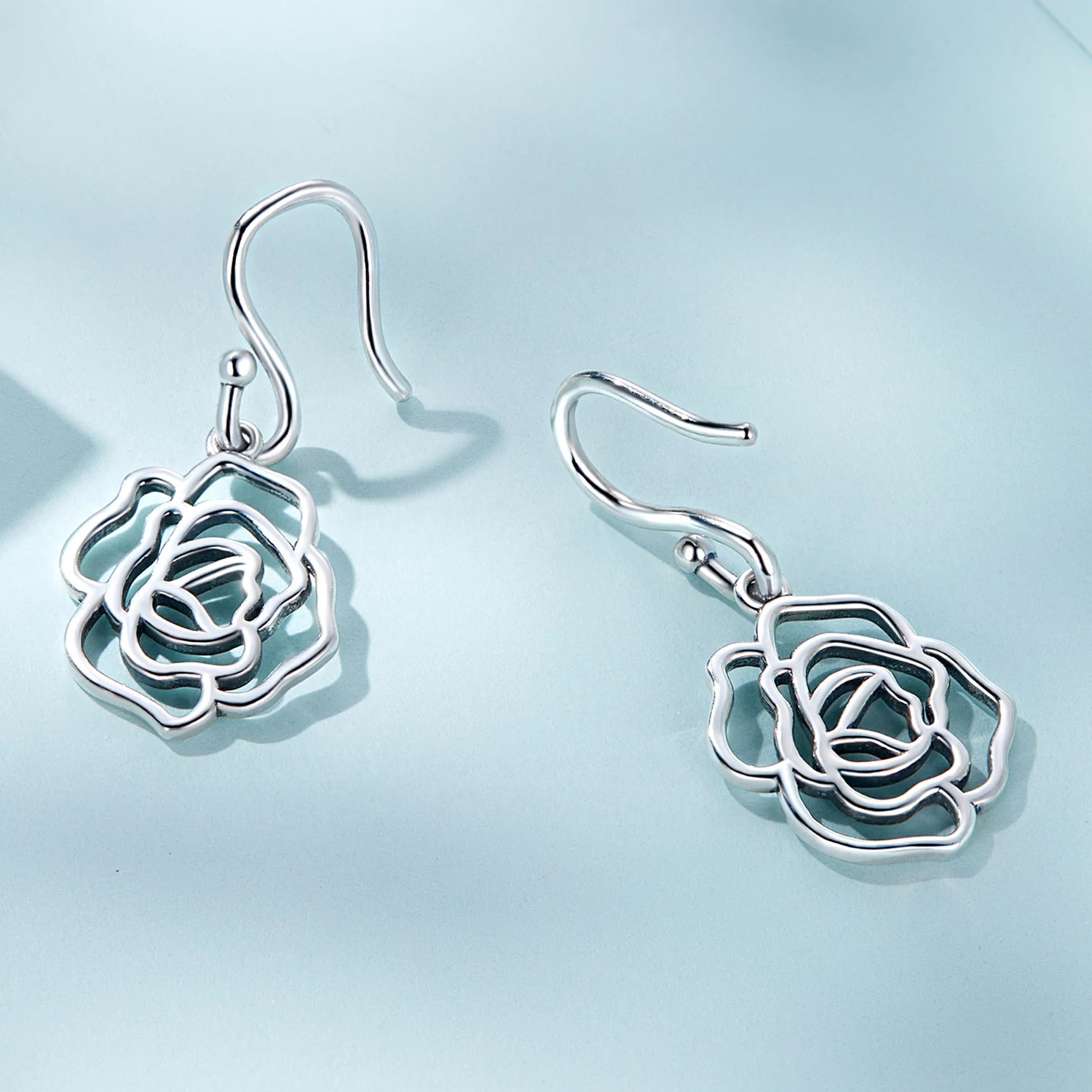 Aros Plata 925 Rosa Colgante Plateada - Imagen 4