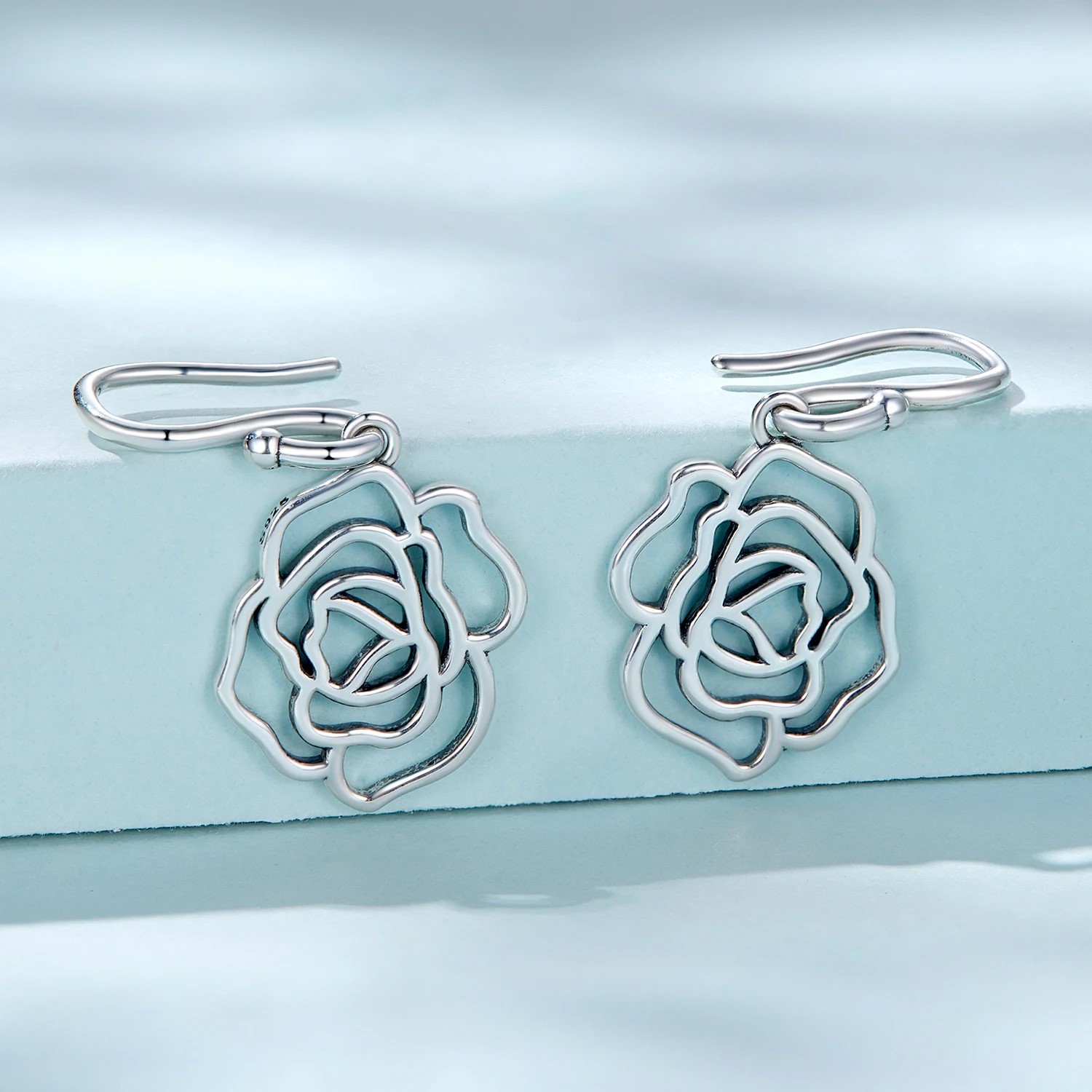 Aros Plata 925 Rosa Colgante Plateada - Imagen 5