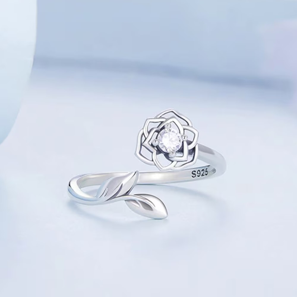 Anillo Plata 925 Flor Camelia Circon - Imagen 4