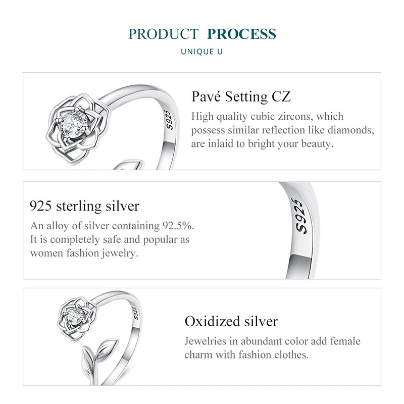 Anillo Plata 925 Flor Camelia Circon - Imagen 5