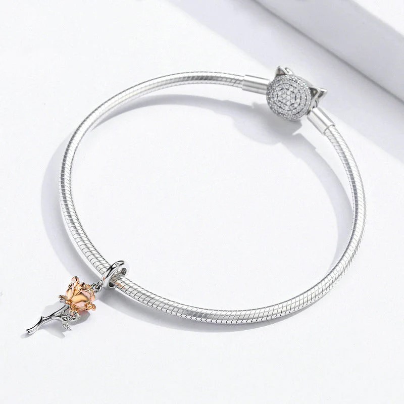 Charm Dije Plata 925 Rosa Dorada - Imagen 2