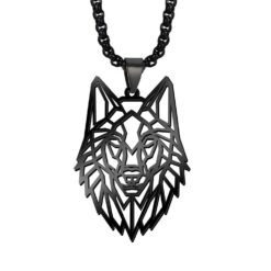 Collar Cabeza Lobo Wolf Acero Geométrico Negro