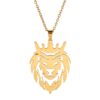 Collar Cabeza Leon Corona King Acero Dorado