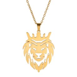 Collar Cabeza Leon Corona King Acero Dorado