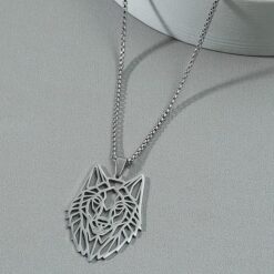 Alternative view of Collar Cabeza Lobo Wolf Acero Geométrico Plateado