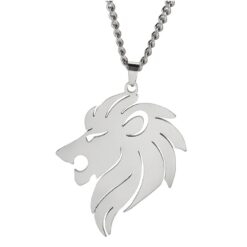 Collar Cabeza Leon King Acero Plateado