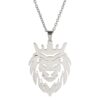 Collar Cabeza Leon Corona King Acero Plateado