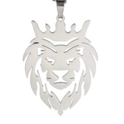 Alternative view of Collar Cabeza Leon Corona King Acero Plateado