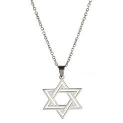 Colgante Collar Estrella David Biselada Acero Plateado