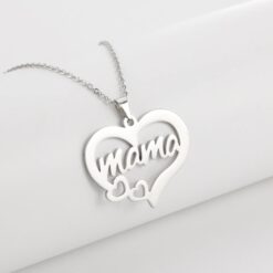 Alternative view of Collar Acero Mama Dos Corazones Plateado